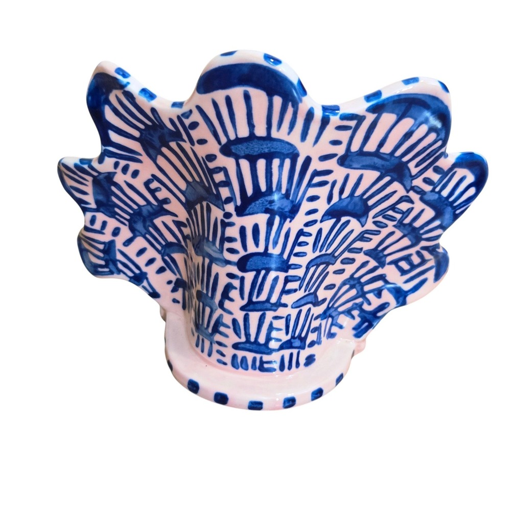 Anthropologie Lucie de Moyencourt Candle Holder Pink Blue Shell Fan Ceramic 5" - Picture 2 of 6